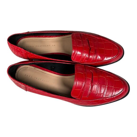 Zara Trafaluc Red Croc-Embossed Loafers Women’s Size 39 (8.5 US) - Picture 11 of 13